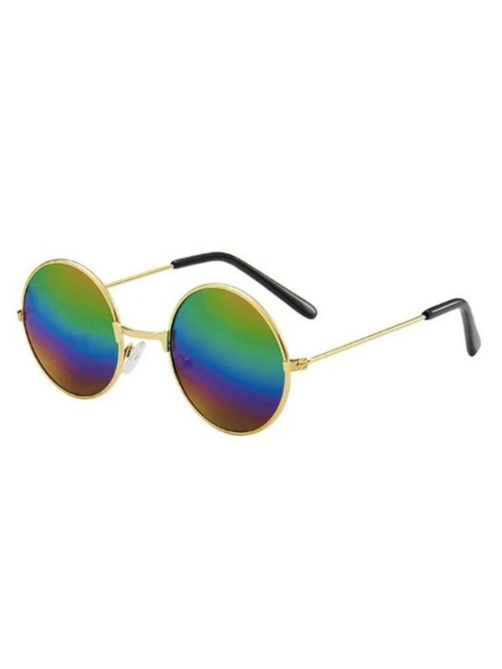 Round Rainbow Lens Sunglasses Gold Metal Frame Retro Hippie Festival Boho Unisex